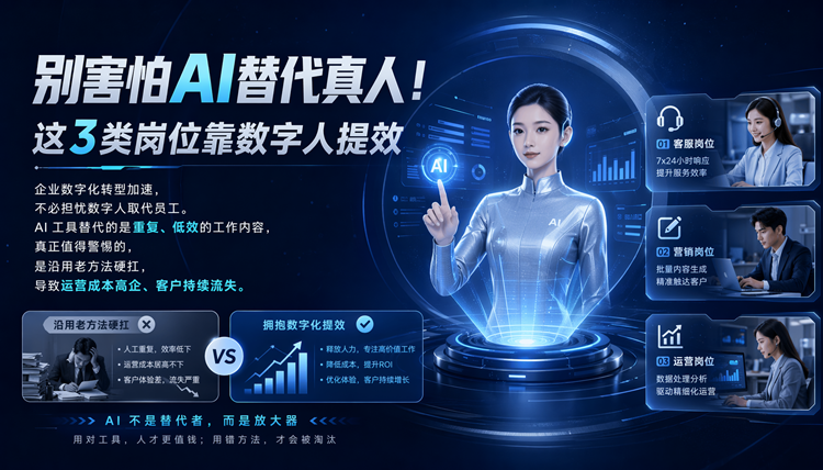 别害怕AI替代真人!这3类岗位靠数字人提效 别害怕AI替代真人!这3类岗位靠数字人提效