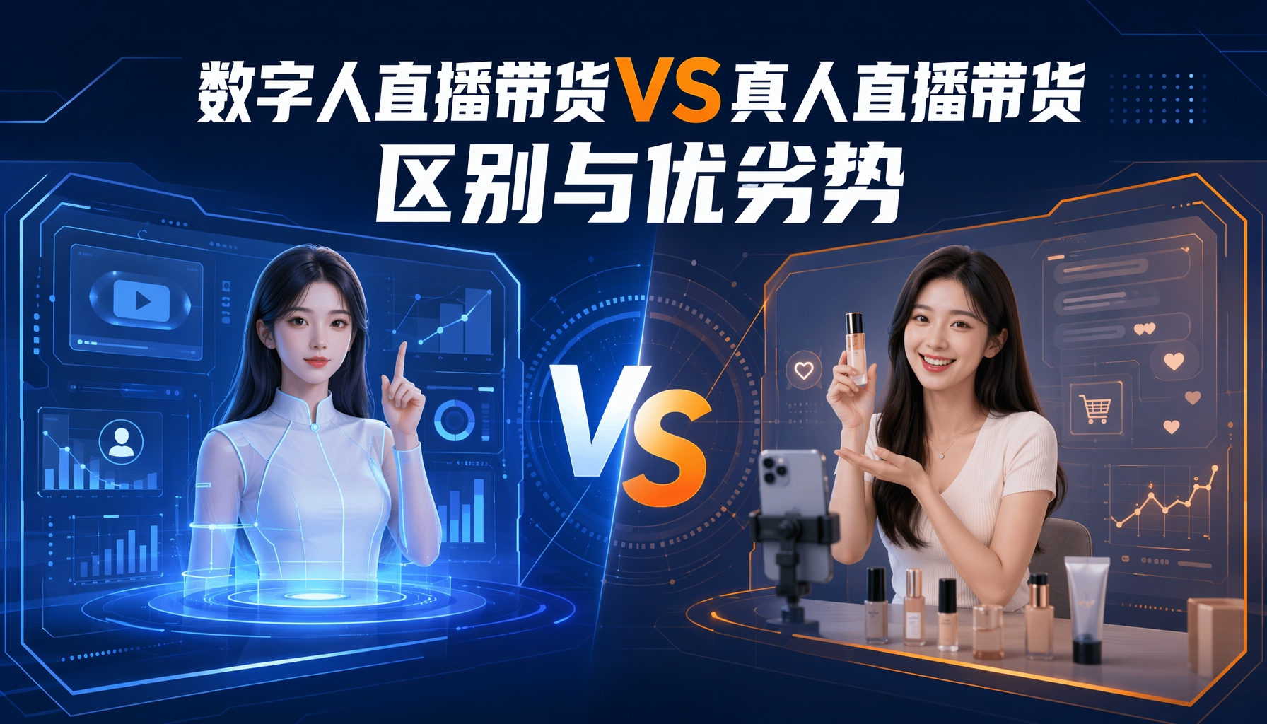数字人直播带货VS真人直播带货区别与优劣势